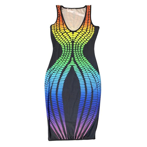 NWOT Black Rainbow Bodycon Sleeveless Mini Dress Small - Picture 3 of 5